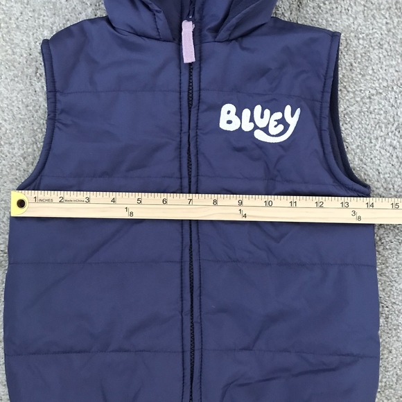 Bluey Kids Puffer Vest Hooded Character Face Size 6 Fleece Lining Blue Outdoor - Picture 7 of 10